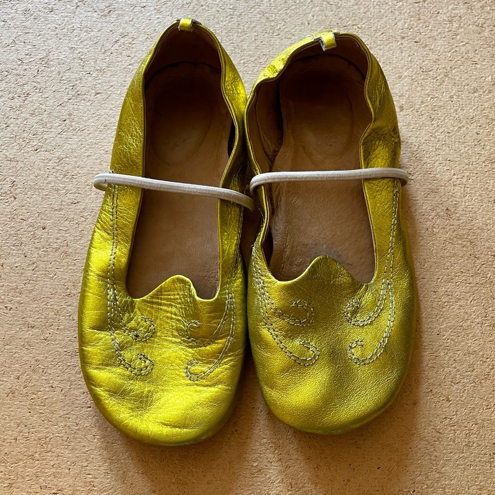 Pèpè Ballet Flats Girls Size 1 32EU GOLD italian leather Slip On Shoes